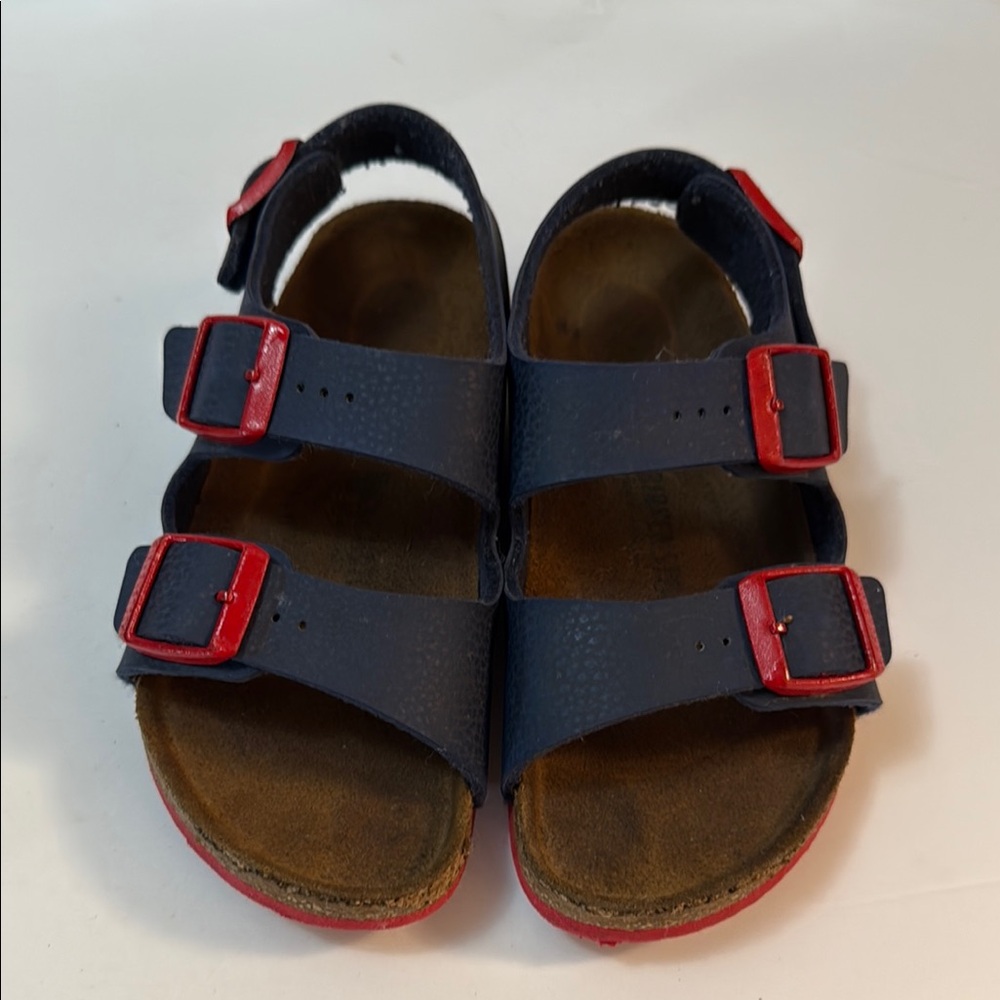 Birkenstock Navy Blue Kids Sandals with Red Buckles